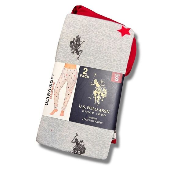 US Polo Assn Women's Lounge Pants 2-Pack Graphic Print Size S Red - Picture 1 of 5